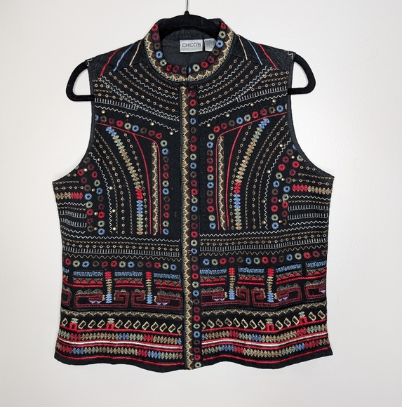 Chico's Embroidered Vest sz 10 - Picture 1 of 8